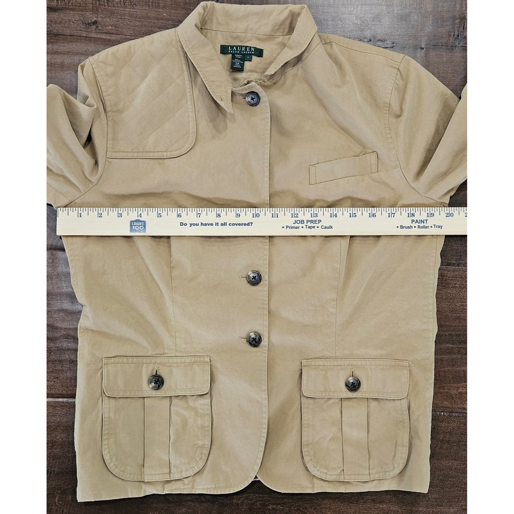 VTG Lauren Ralph Lauren Tan Field Jacket Quilted Shooting Patch Safari Utility - Picture 12 of 16